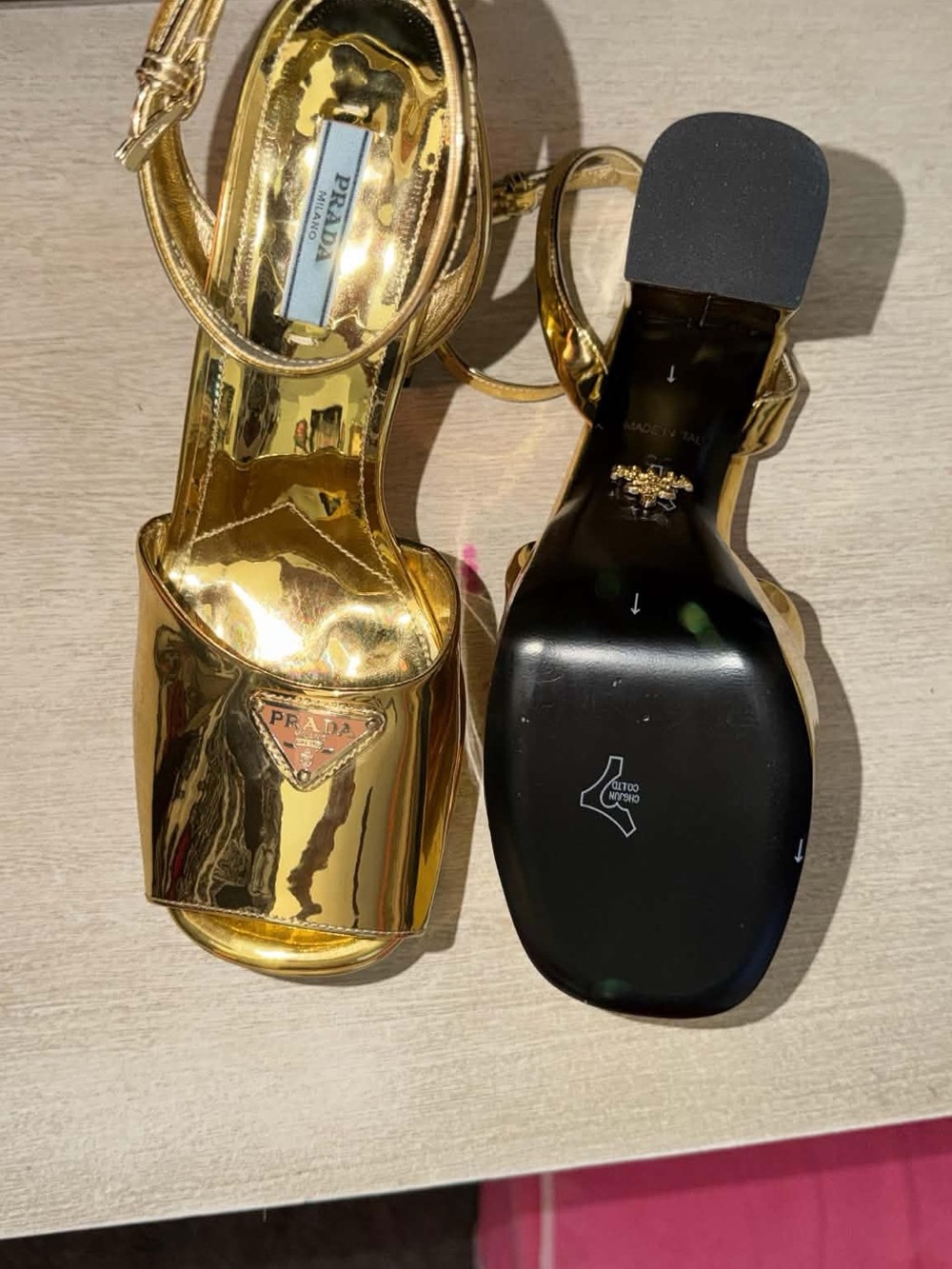Prada Metallic Gold Platform Sandals with Ankle Strap - Picture 2 of 4